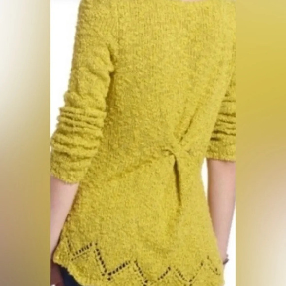 Anthropologie Yellow Bird Peaked Pointelle V-Neck knit  Sweater Sz S - Picture 3 of 13